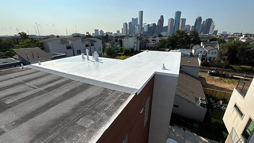 Precision Roof Crafters Storm Repair For Flat Roof Replacement After Work Completed In Houston Texas